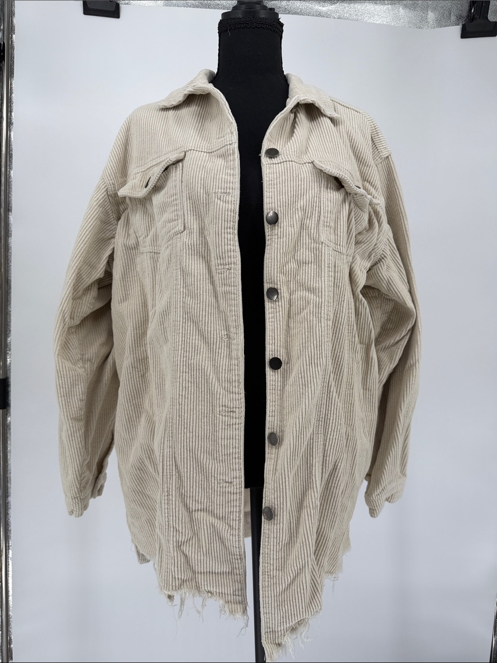 Pol Women’s Oversized Corduroy Shacket in creamy Beige